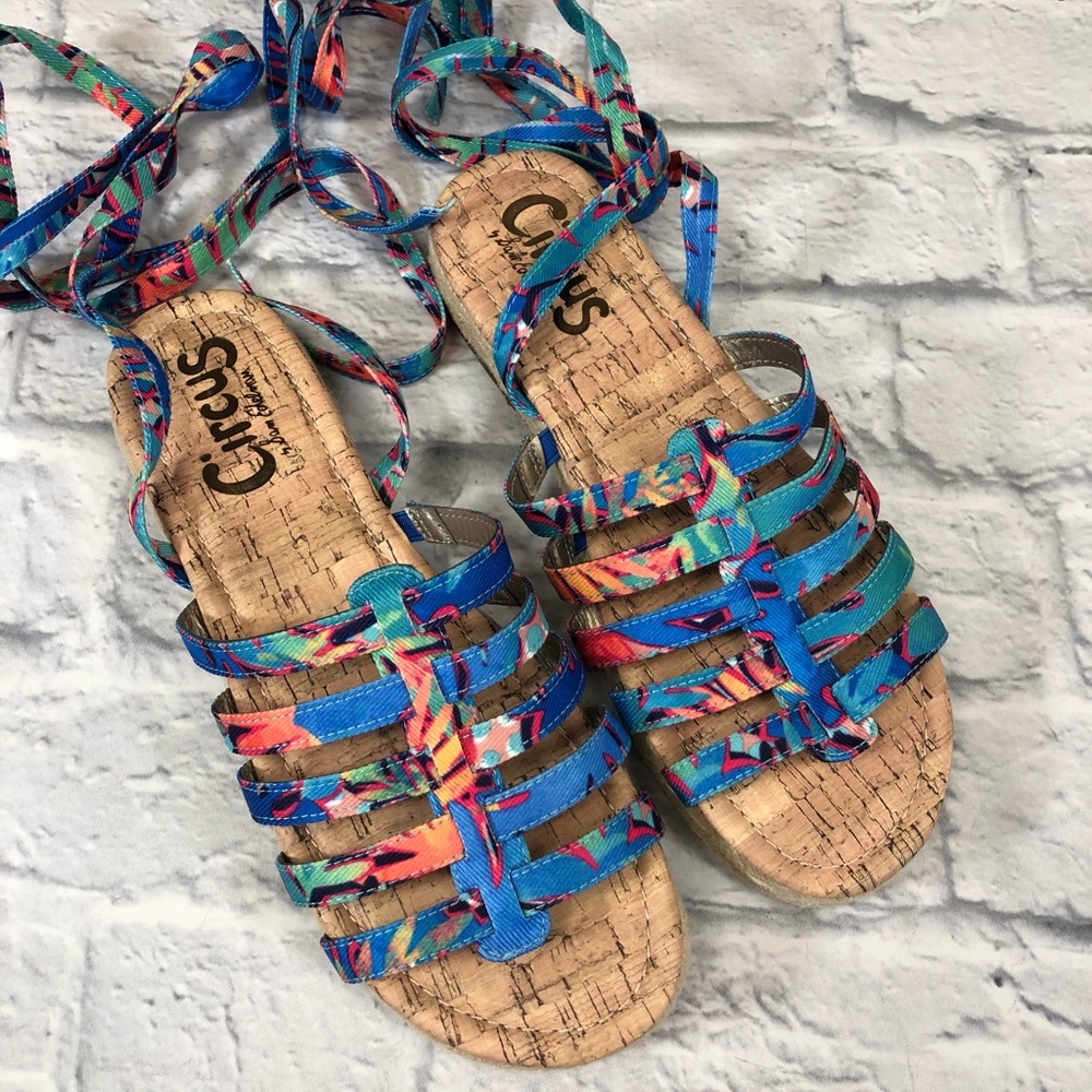 Sam Edelman Circus Espadrille floral sandals Lace up Gladiator ankle 9 New
